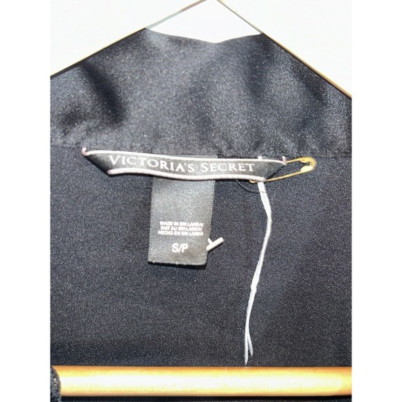 Victoria's Secret Black Satin Button Down Sleep Shirt w/White Trim Size Small - Picture 2 of 10